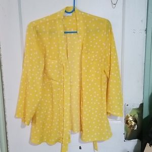Yellow with White Polka Dot Tie Blouse